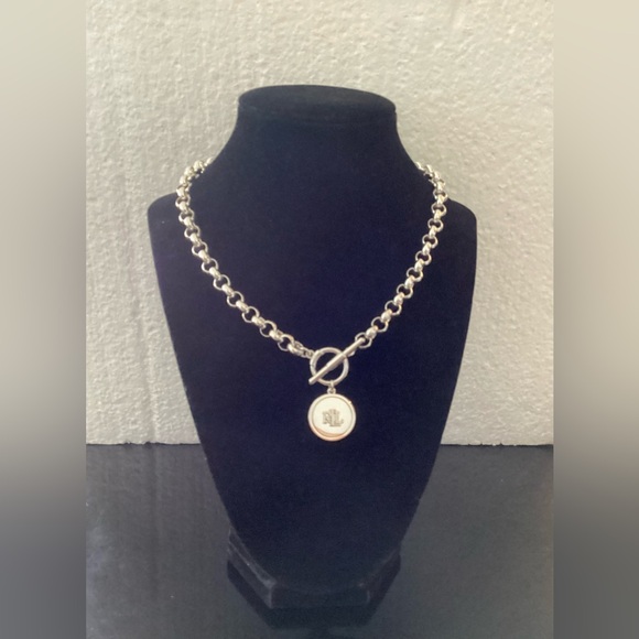 Lauren Ralph Lauren Jewelry - Lauren Ralph Lauren Silver-Tone Chain Necklace with Logo Medallion